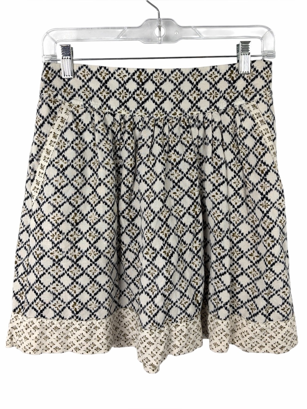 LOFT Linen Blend Printed A-Line Skirt Size 2 Pockets Boho Cottagecore
